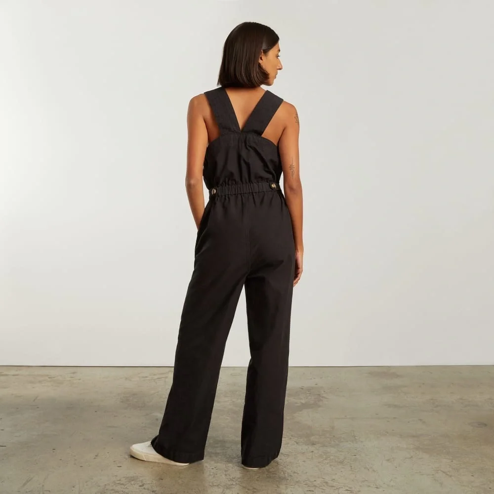 Everlane The Fatigue Apron Cotton Linen Jumpsuit Size 00 Small washed black